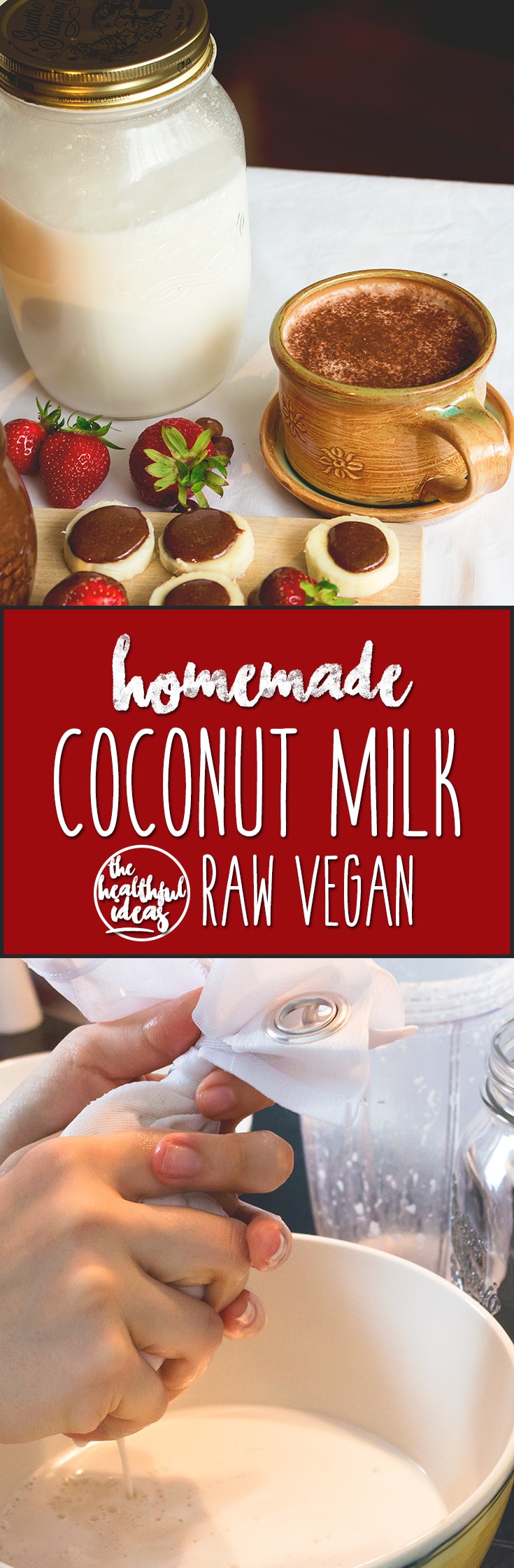 Coconut Milk - easy way to make homemade raw vegan coconut milk. Only 2 ingredients! I love this recipe, coconut milk is my favorite plant milk. | thehealthfulideas.com