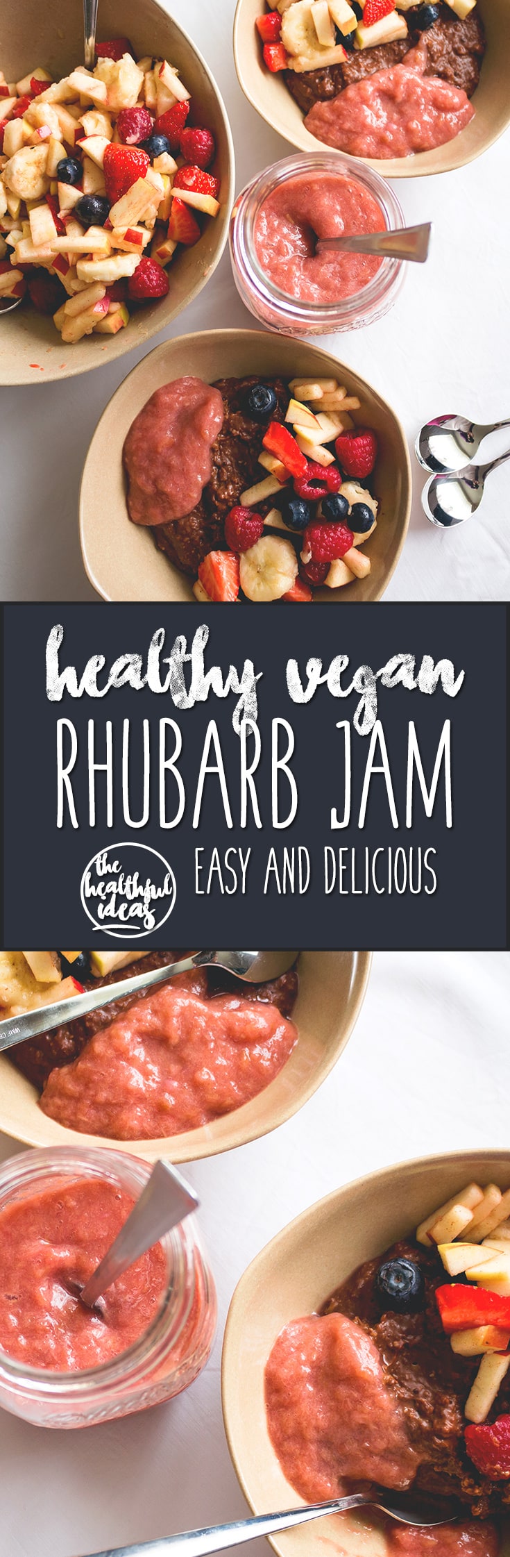 Rhubarb Jam - easy and delicious jam that happens to be good for you. Only 2 ingredients! I like to eat it with ice cream, oatmeal, or smoothies. Vegan, gluten-free, and processed sugar-free! | thehealthfulideas.com