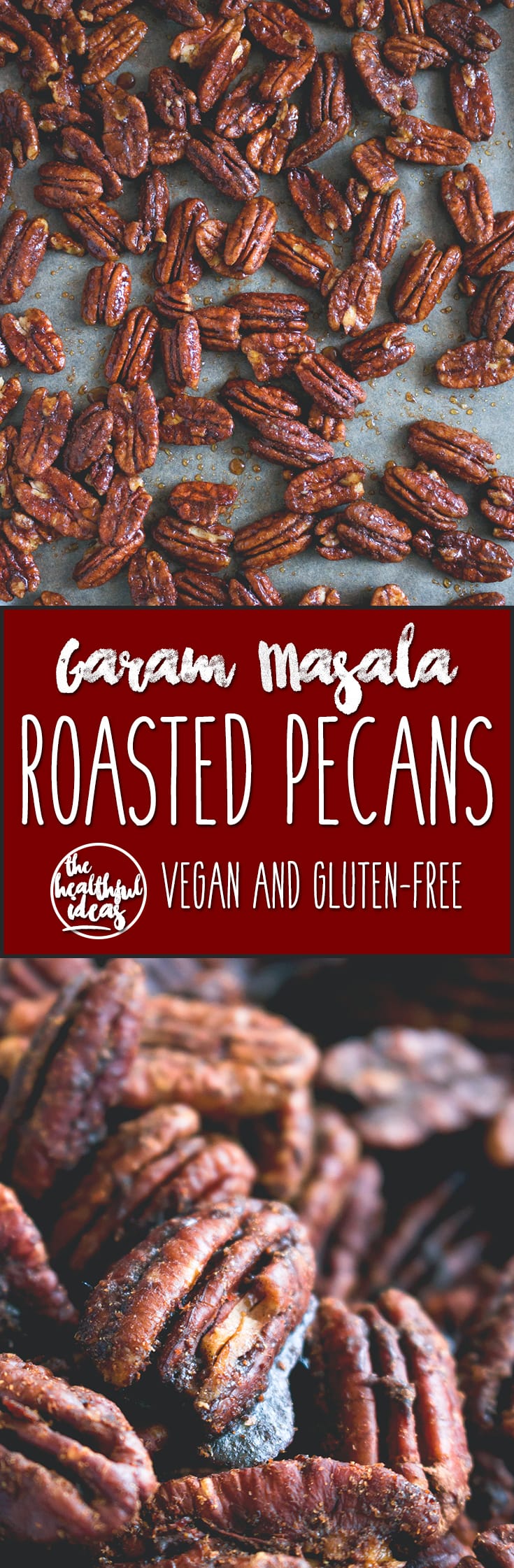 Garam Masala Roasted Pecans - healthy delicious sweet & savory snack. I love this recipe! It's easy to make with only a couple ingredients. Awesome on salads too! | thehealthfulideas.com