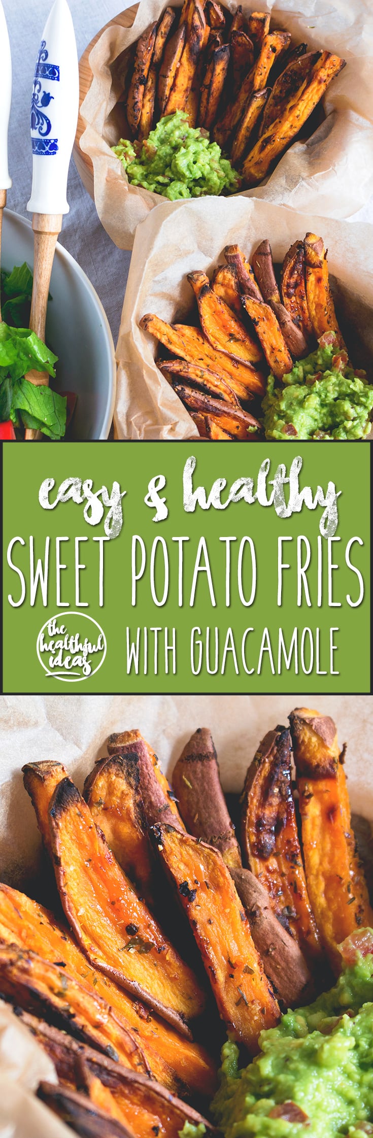 Sweet Potato Fries with Guacamole - delicious side dish, snack or main course! I love this recipe. Sweet potato fries are so delicious and actually good for you! | thehealthfulideas.com