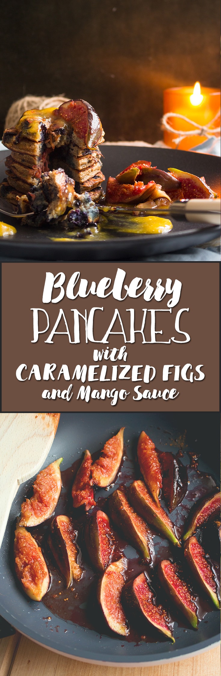 Blueberry Vanilla Pancakes with Caramelized Figs and Mango Sauce - delicious healthy breakfast. I love these! They taste amazing, look fancy, but are really easy to make! Gluten free & dairy free! | thehealthfulideas.com