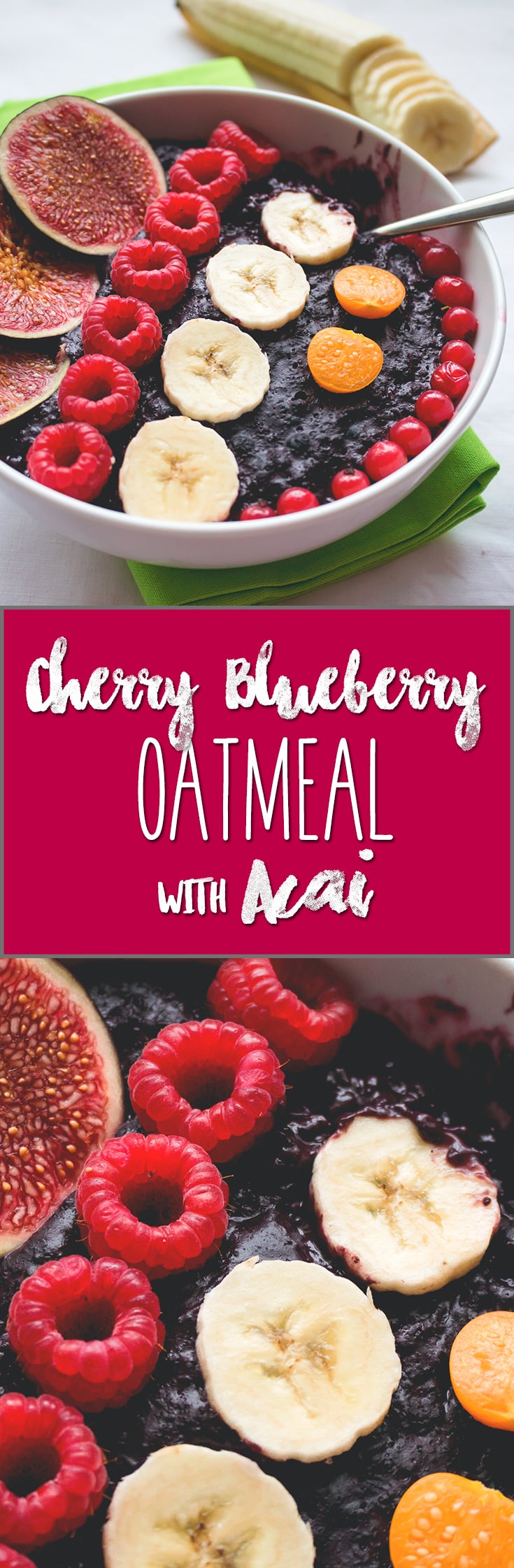 Cherry Blueberry Oatmeal with Acai - blueberries, cherries, and acai create such a delicious combination, you won't believe you aren't eating a dessert! Vegan and gluten free recipe. | thehealthfulideas.com
