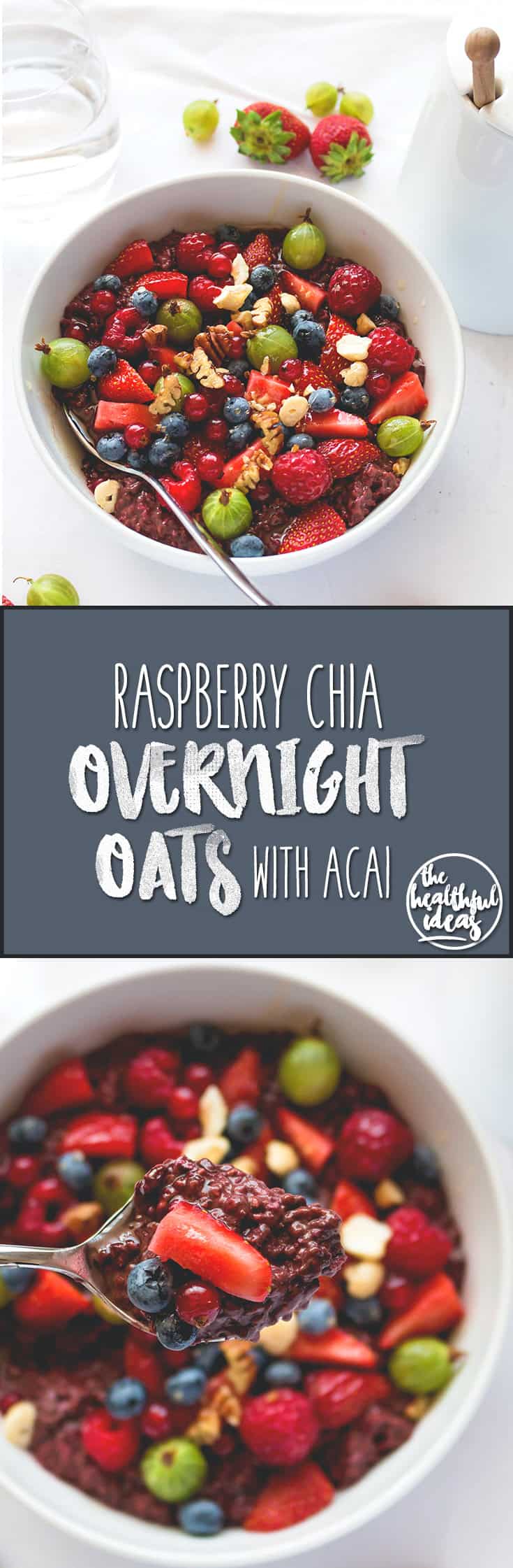 Raspberry Chia Overnight Oats with Acai - the best breakfast to start your day right. Full of raspberries, cacao, acai, and chia seeds. YUM! We love this recipe!| thehealthfulideas.com