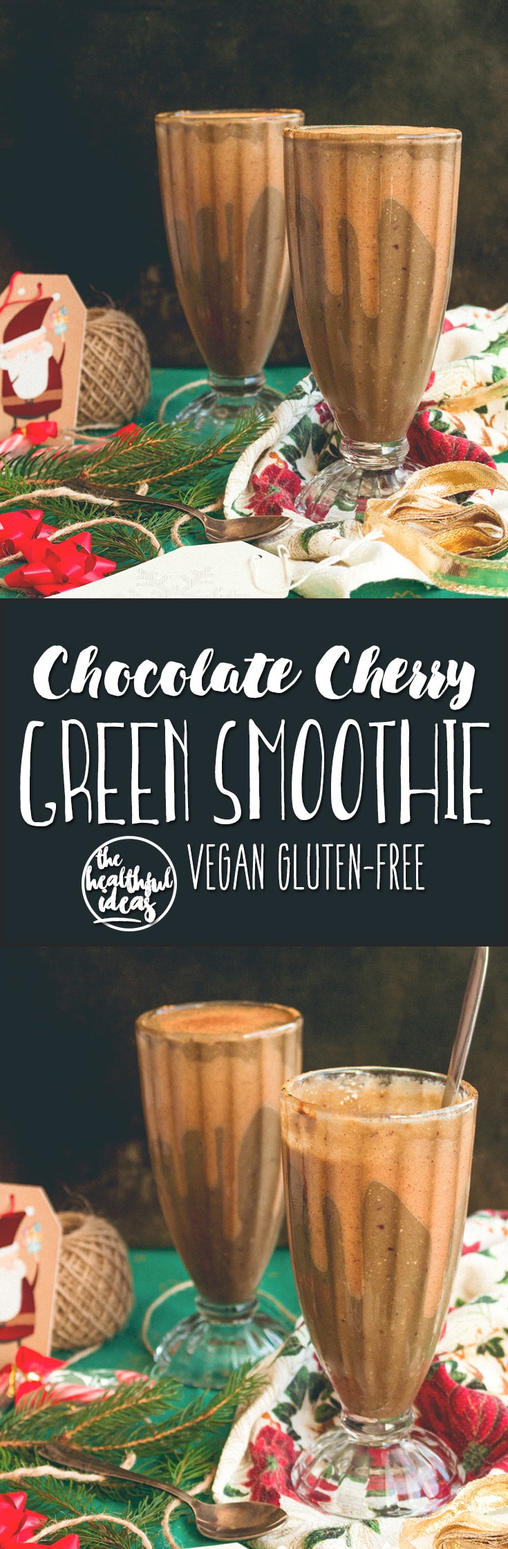 Chocolate Cherry Green Smoothie - delicious smoothie recipe that's great on any day of the week during the holidays! Creamy, sweet, satisfying, and extra chocolatey. | thehealthfulideas.com