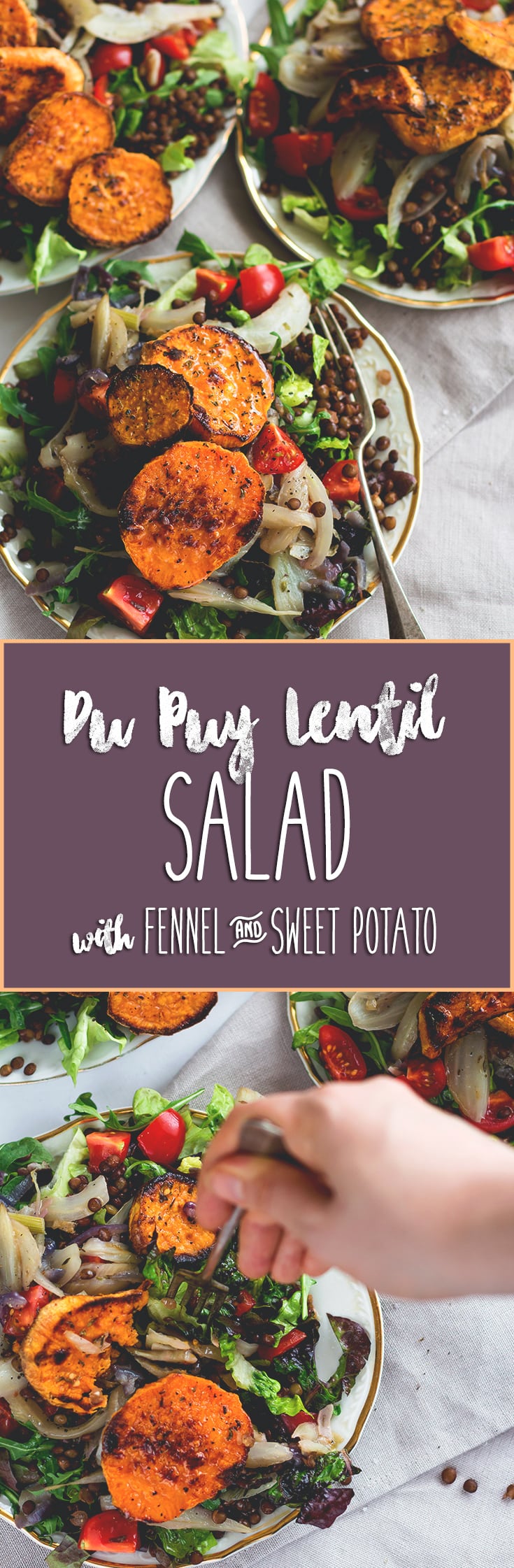 Du Puy Lentil Salad with Fennel and Sweet Potatoes - we LOVE this recipe! It's filling, flavorful, vegan, and really easy to make. Du Puy lentils have a nutty flavor and combined with the sweet potatoes and fennel it's absolutely devine! | thehealthfulideas.com