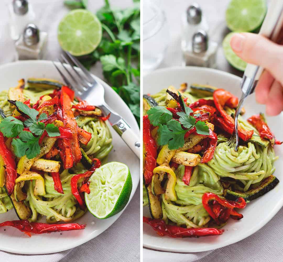 Brown Rice Pasta with Creamy Cilantro Sauce - I absolutely LOVE this recipe! Gluten-free, vegan, and totally scrumptious! The Creamy CIlantro Sauce isn't only great as a pasta sauce. You can thin it out and use it as salad dressing or use it as dip! | thehealthfulideas.com