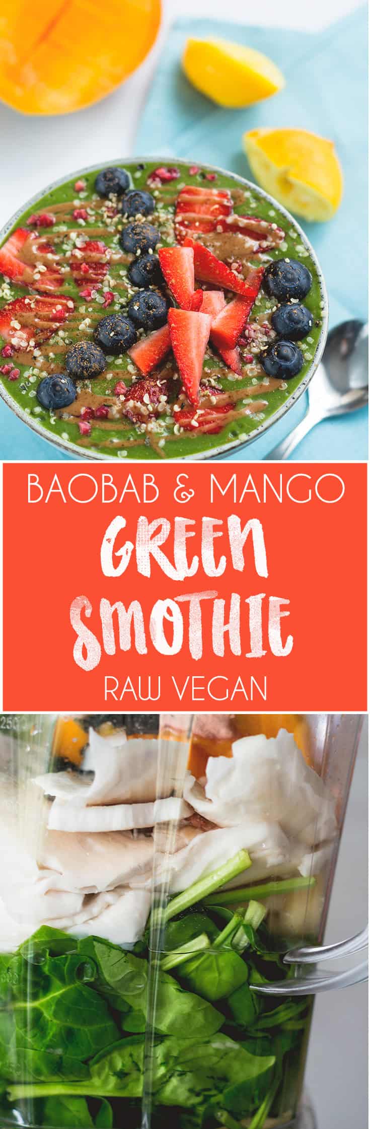 Baobab Mango Green Smoothie - delicious refreshing breakfast recipe with only a couple ingredients. I love this smoothie! It's tangy, it's sweet, it's satysfying and really good for you! | thehealthfulideas.com