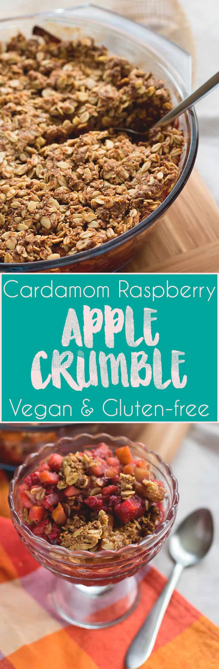 Cardamom Raspberry Apple Crumble - delicious and healthy twist on regular apple crumble. The cardamom with combination with the raspberries give it a great flavor and the oats a great crunch. (Vegan and Gluten-free!) | thehealthfulideas.com