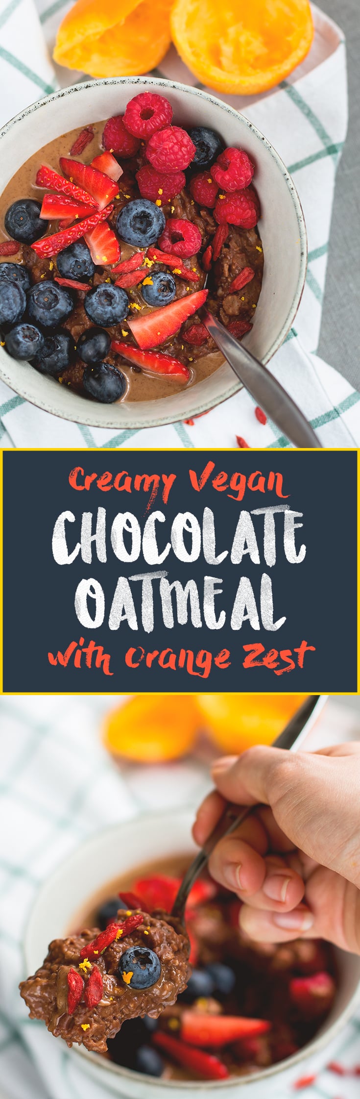 Chocolate Oatmeal with Orange Zest - delicious chocolatey oatmeal recipes that's easy to make and really tasty! I love the orange chocolate combiniation! This literally tastes like a dessert. Vegan, gluten-free, and good for you! | thehealthfulideas.com 