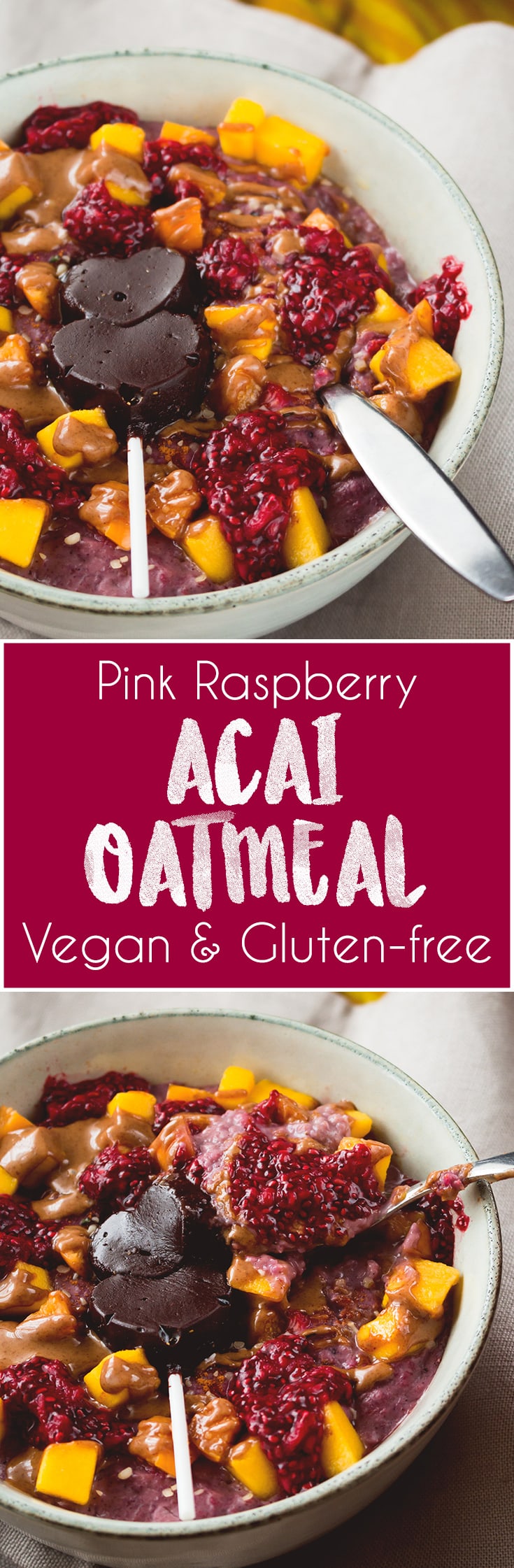Pink Raspberry Acai Oatmeal is my new favorite breakfast! What day of the week would you say no to a bowl of delicious pink oatmeal? It's hearty, creamy, satisfying, and amazing for brightening a cold gloomy morning! | thehealthfulideas.com 