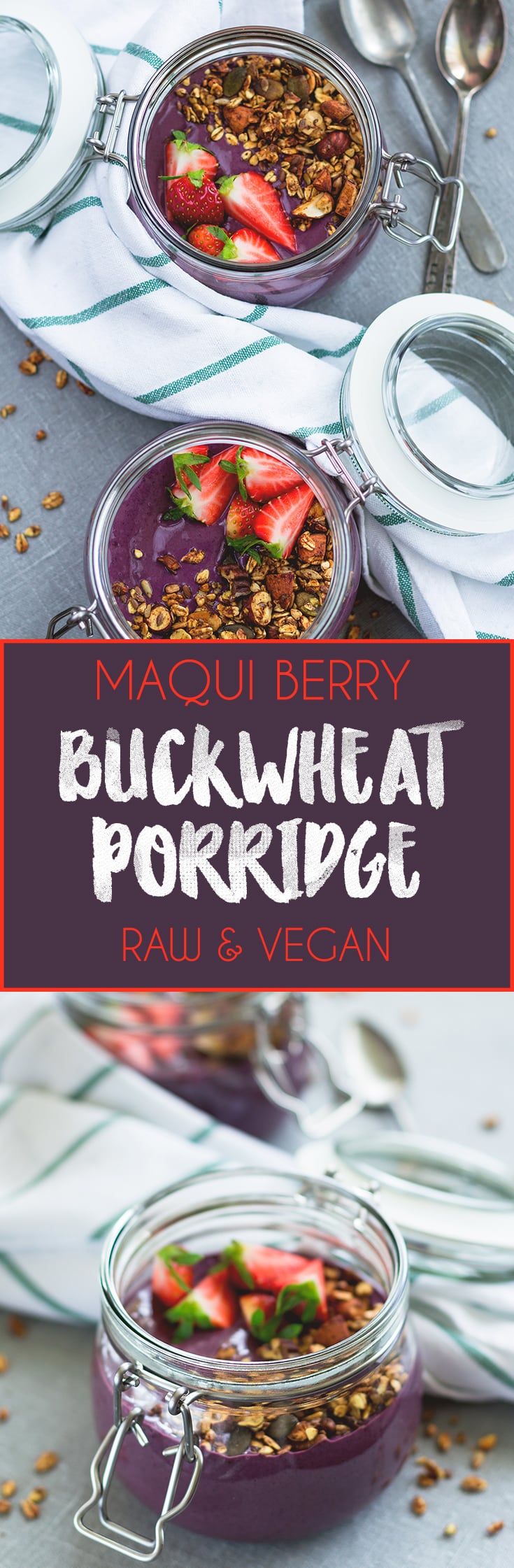 Raw Maqui Berry Buckwheat Porridge - raw soaked buckwheat, maqui berry powder, cacao, frozen berries, and a couple more delicious ingredients. I love this recipe, it's my go to breafast! So easy, healthy, and satisfying! | thehealthfulideas.com