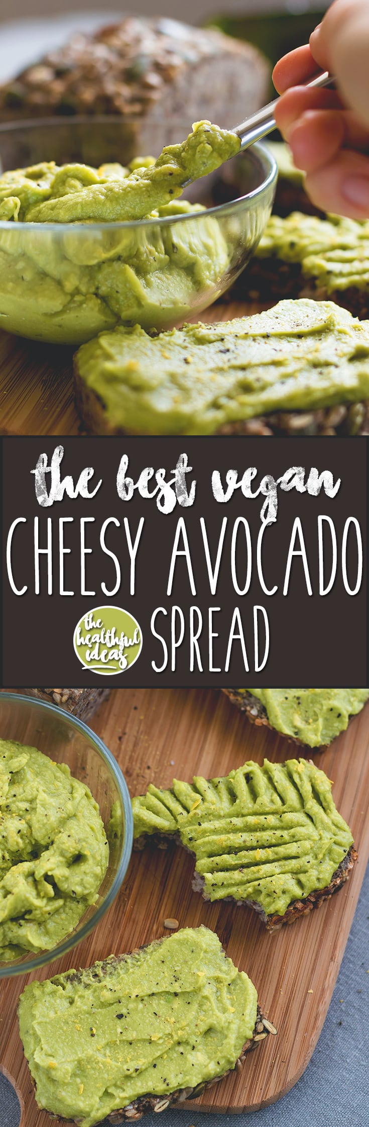 The Best Cheesy Vegan Avocado Spread - healthy and delicious spread you can whip up in a matter of minutes. I love this recipe! Avocado, nutritional yeast, and spices - nothing more! vegan & gluten-free | thehealthfulideas.com