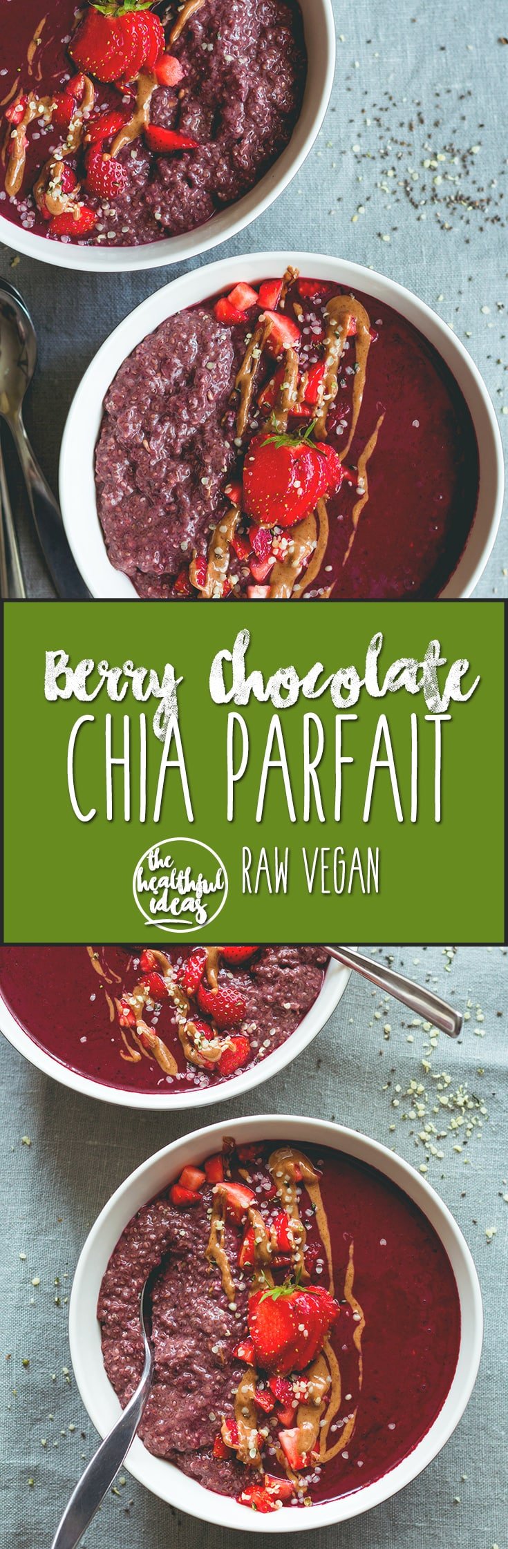 Berry Chocolate Chia Parfait - delicious vegan breakfast you wil love! Chocolate Acai chia pudding and berry chocolate sorbet. (raw, vegan, GF) | thehealthfulideas.com