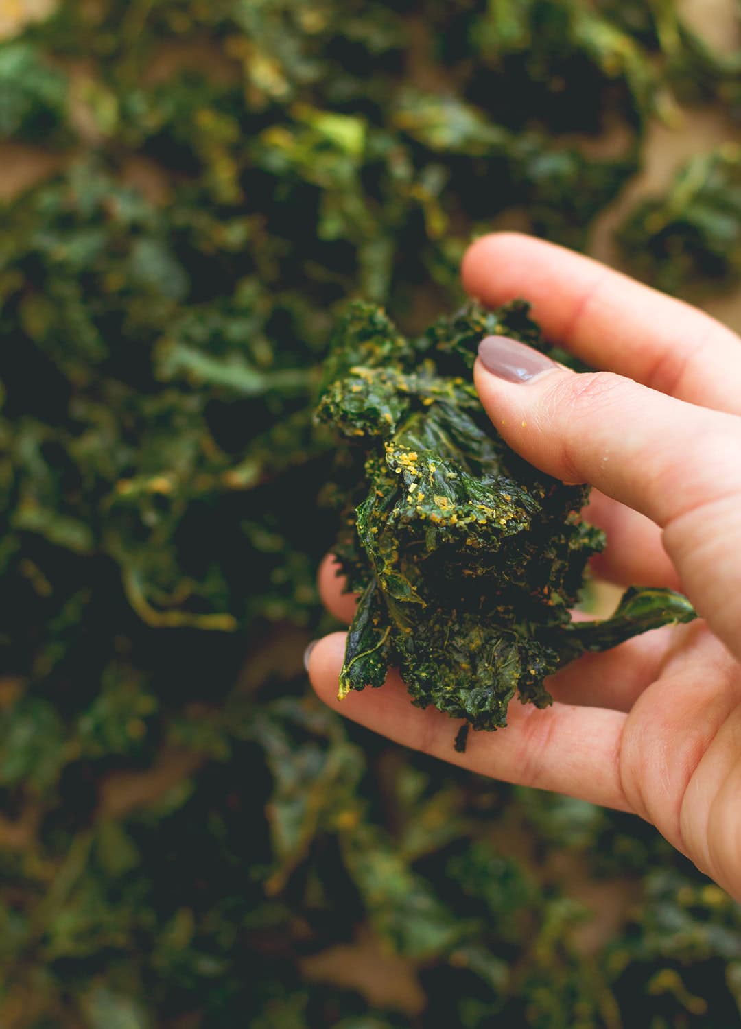 Onion Kale Chips - made in the oven in under 30 minutes! Easy & delicious these kale chips are the perfect movie night snack or anytime you're craving something salty & crunchy. | thehealthfulideas.com