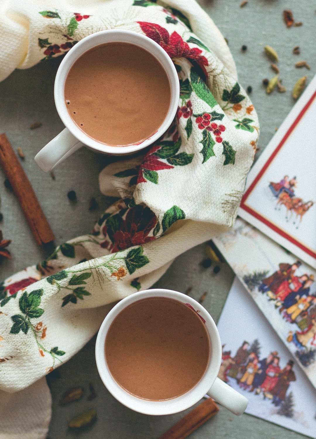 Almond Chai Hot Chocolate - incredibly creamy, delicious, and sweet. Almond milk, cacao, almond butter, tahini, homemade chai spice mix, sea salt, and maple syrup. So yummy! You'll love this hot chocolate, it's so easy to make. (vegan, GF) | thehealthfulideas.com