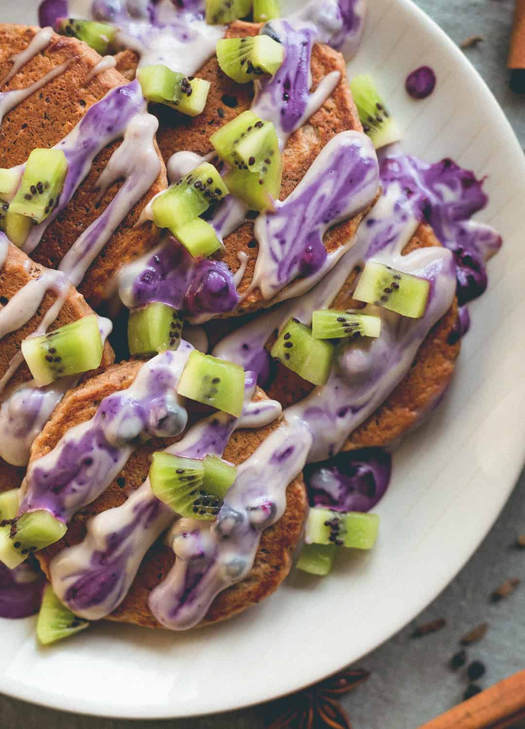 Chai Spiced Vegan GF Pancakes with Cashew Cream - incredibly fluffy, sweet, soft, comforting chai pancakes. YUM! They're easy to flip, too! | thehealthfulideas.com