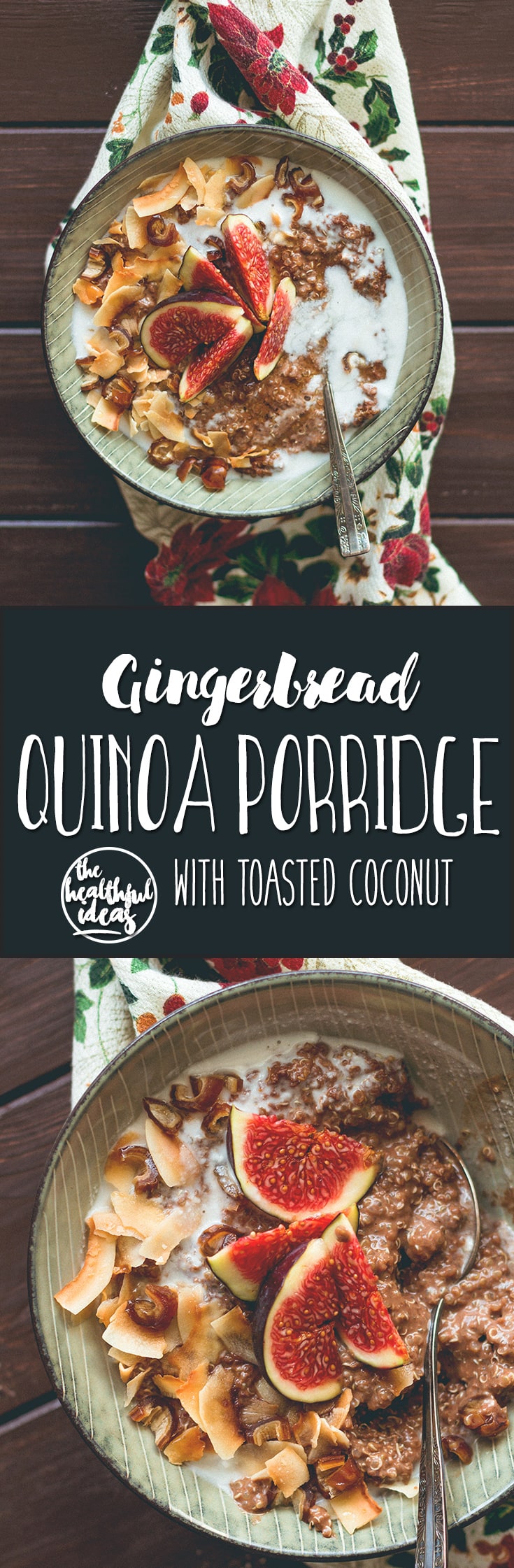 Gingerbread Quinoa Porridge with Toasted Coconut Flakes - vegan GF, and absolutely delicious. The PERFECT Christmas festive porridge! Creamy, spiced to perfection, sweet, satisfying, hearty, and filling. | thehealthfulideas.com