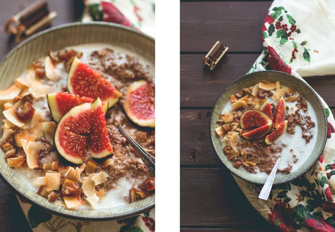 Gingerbread Quinoa Porridge with Toasted Coconut Flakes - vegan GF, and absolutely delicious. The PERFECT Christmas festive porridge! Creamy, spiced to perfection, sweet, satisfying, hearty, and filling. | thehealthfulideas.com