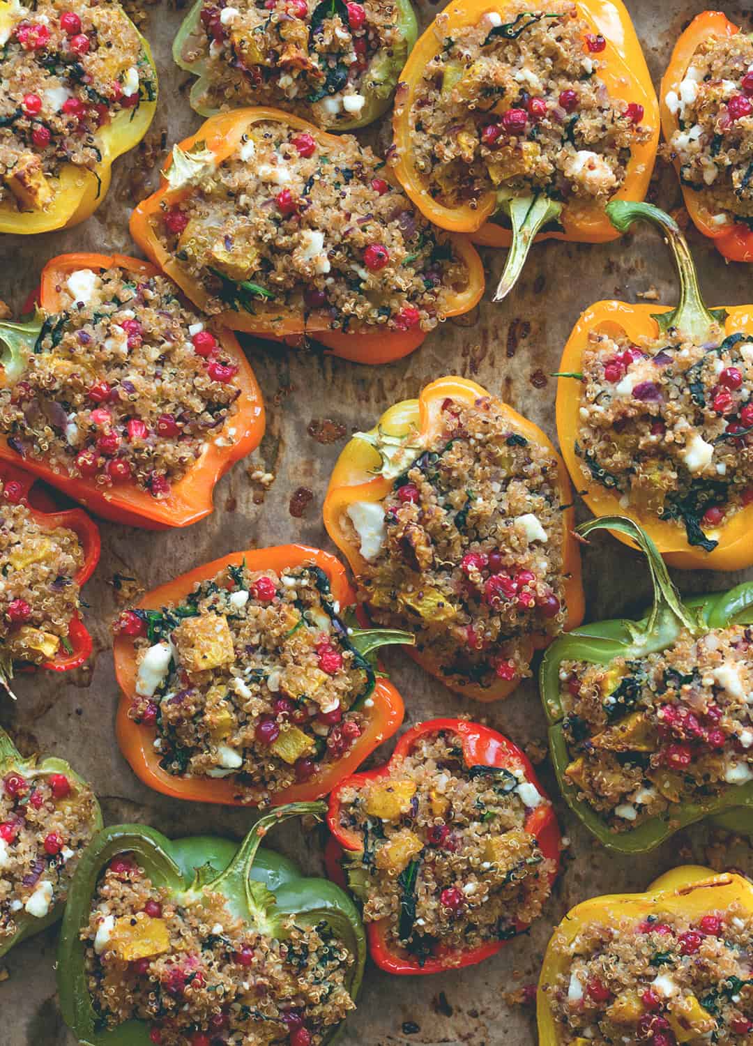 Quinoa Stuffed Bell Peppers with Butternut Squash, Cranberries, and sage (vegan, GF) I totally love this recipe! Perfect for fall, comforting, hearty, and filling. | thehealthfulideas.com