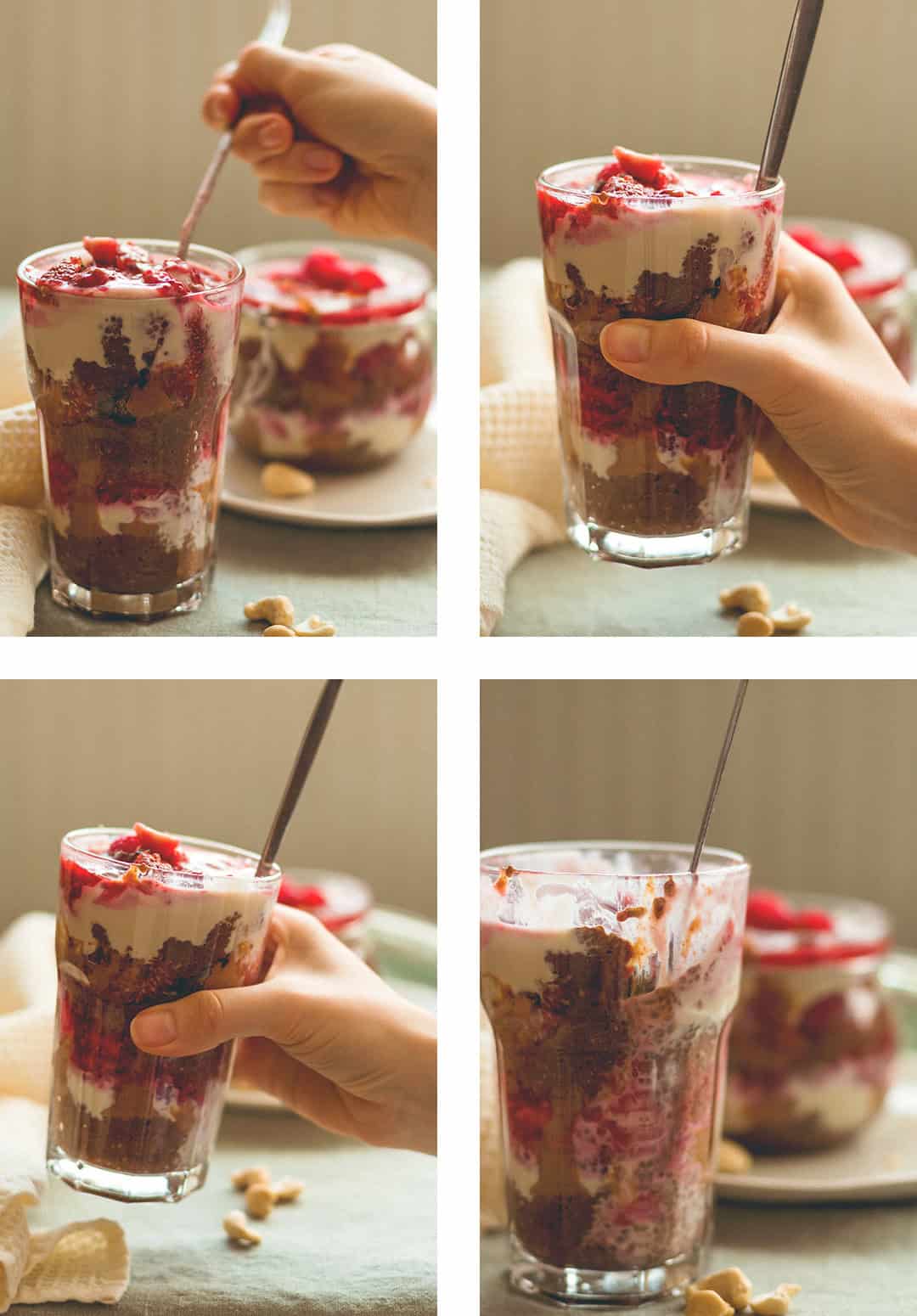 Chocolate Chia Parfait with Cashew Cream and Strawberry jam aka the BEST breakfast recipe ever! This parfait is totally amazing, I LOVE it. (vegan, GF) | thehealthfulideas.com