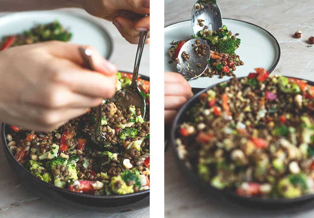 French Lentil Broccoli Salad (vegan, GF) - you totally have to try this delicious salad recipe! It's fresh, it's full of flavor and absolutely scrumptious! | recipe by @healthfulideas thehealthfulideas.com