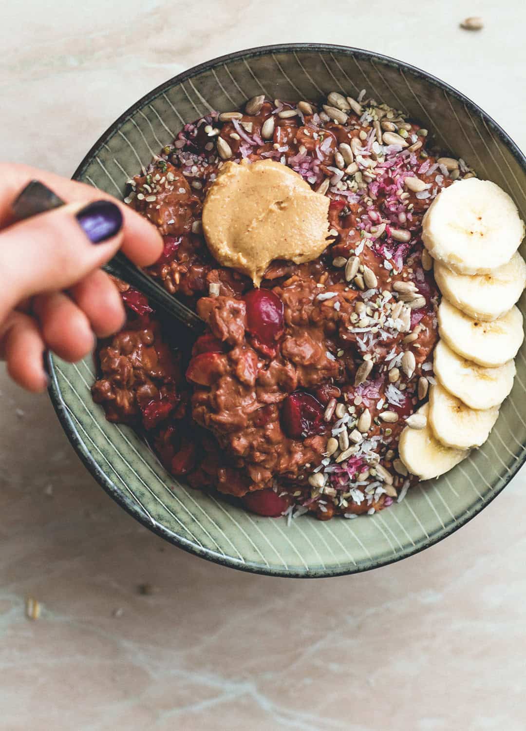 Sour Cherry Chocolate Oatmeal - this oatmeal is creamy, decadent, and chocolatey. It's like having dessert for breakfast, you'll love this recipe. Simply, easy to make & delicious. | thehealthfulideas.com