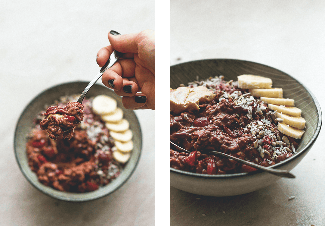 Sour Cherry Chocolate Oatmeal - this oatmeal is creamy, decadent, and chocolatey. It's like having dessert for breakfast, you'll love this recipe. Simply, easy to make & delicious. | thehealthfulideas.com