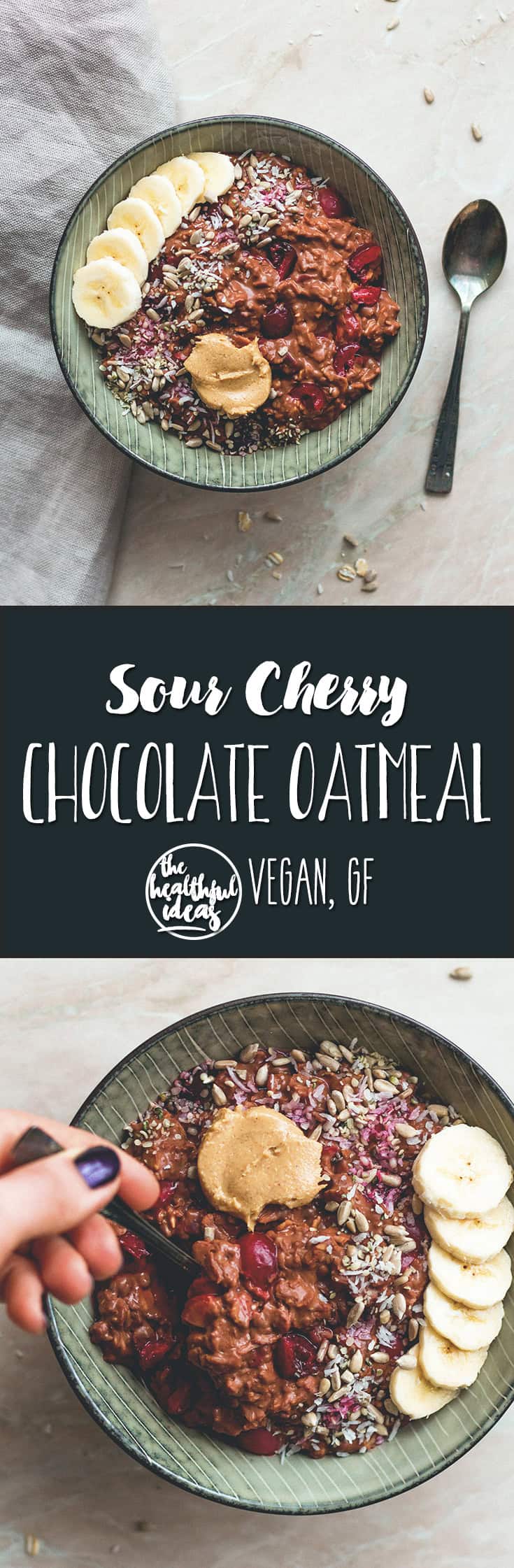 Sour Cherry Chocolate Oatmeal - this oatmeal is creamy, decadent, and chocolatey. It's like having dessert for breakfast, you'll love this recipe. Simply, easy to make & delicious. | thehealthfulideas.com