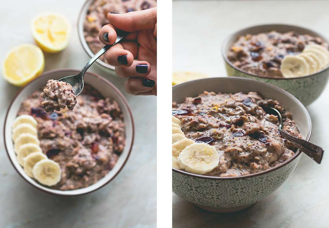 Plum Poppy Seed Oatmeal (vegan, gluten-free) - this oatmeal is really easy to make and it's the perfect healthy breakfast to fuel you through the day! Plums, oats, almond milk, poppy seeds, and a few spices. YUM! | thehealthfulideas.com