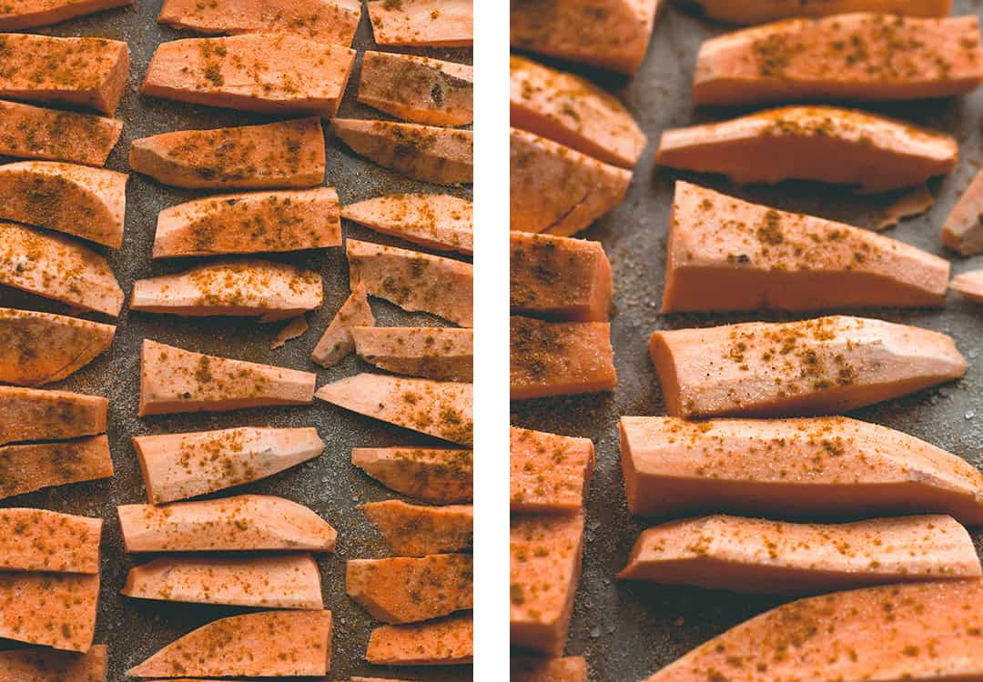 Tandoori Masala Sweet Potato Wedges (vegan, GF) - over roasted sweet potato fries with amazing spices, and a touch of coconut oil. Easy to make, delicious, and totally guilt-free. You'll love this recipe! | thehealthfulideas.com