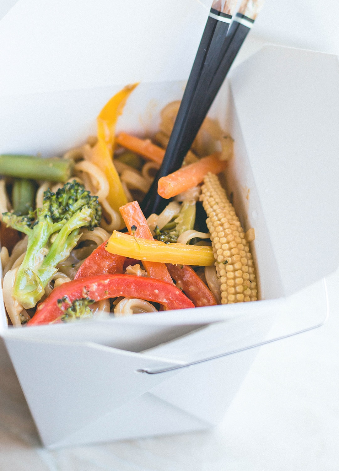 Vegetable Stir Fry with Rice Noodles and Sunflower Seed Sauce - delicious vegan stir fry with peanut-free sauce made with tamari, sunflower seed butter, maple syrup, sesame oil, and ACV. You'll love this recipe! | thehealthfulideas.com