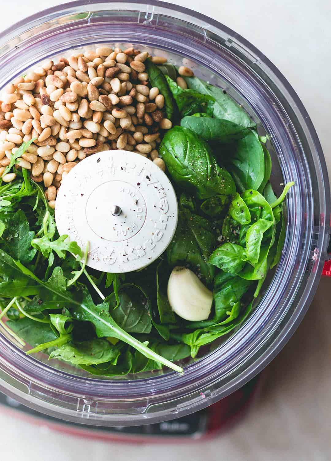 Arugula Basil Pesto Pasta (vegan, gf) - delicious garden pesto served with gluten-free brown rice pasta and easy to make roasted beets. Delicious and easy pasta recipe! | thehealthfulideas.com