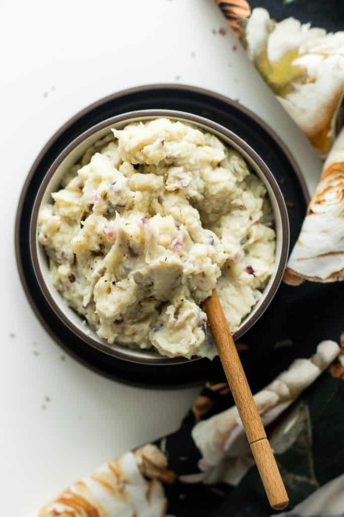 Vegan Mashed Potatoes with Caraway Seeds and Red Onion