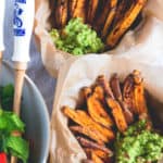 Sweet Potato Fries with Guacamole - delicious side dish, snack or main course! I love this recipe. Sweet potato fries are so delicious and actually good for you! | thehealthfulideas.com