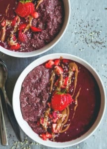 Berry Chocolate Chia Parfait - delicious vegan breakfast you wil love! Chocolate Acai chia pudding and berry chocolate sorbet. (raw, vegan, GF) | thehealthfulideas.com