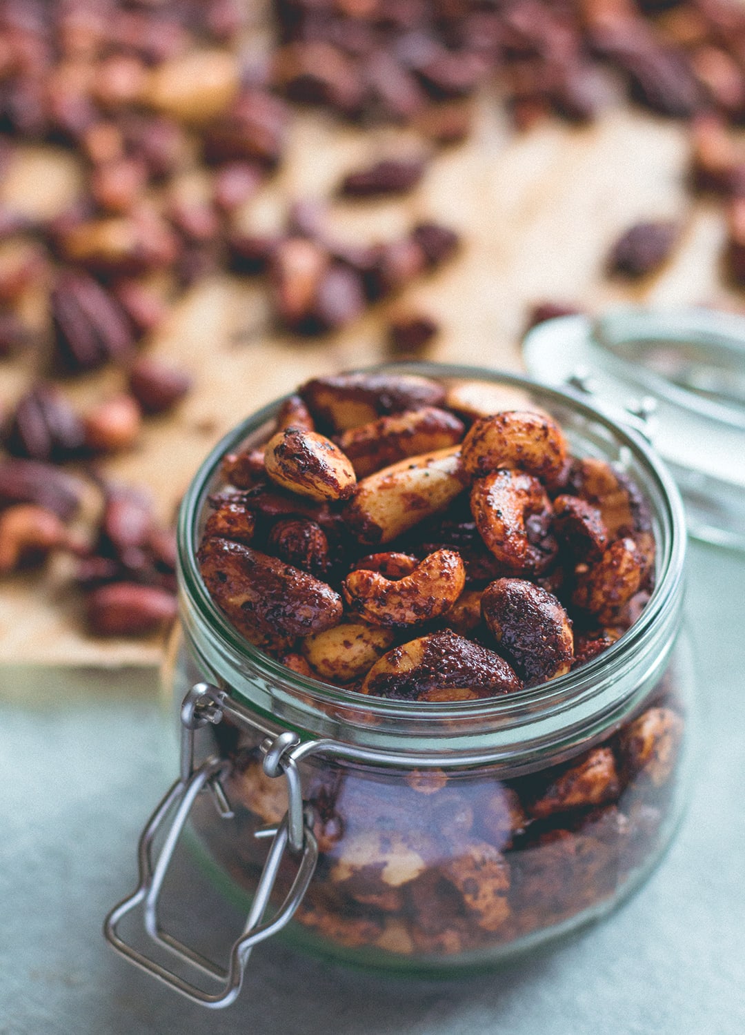Chipotle Roasted Nuts - maple syrup, coconut oil, and spices. These are incredible! Vegan and gluten-free. | thehealthfulideas.com