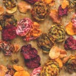 Oven Baked Veggie Chips - red, yellow, and pink beets, sweet potatoes, and some regular potatoes is all you need! Plus your favorite seasoning. You'll absolutely love these. Crunchy & delicious. | thehealthfulideas.com