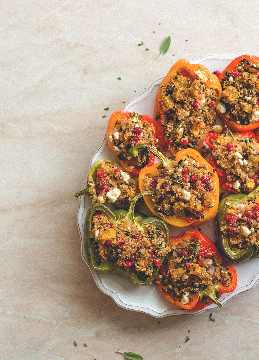 Quinoa Stuffed Bell Peppers with Butternut Squash, Cranberries, and sage (vegan, GF) I totally love this recipe! Perfect for fall, comforting, hearty, and filling. | thehealthfulideas.com