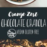 Orange Zest Granola with Dark Chocolate - delicious sweet zesty granola with melted cacao paste on top to create the best dark chocolate & orange flavor. Gluten-free, vegan, and sugar-free! You'll LOVE this granola! | thehealthfulideas.com