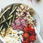 Roasted Okra, Quail Eggs, and Herbed Quinoa Bowl (vegetarian) - because bowl food is the best! Easy to make and really good for lunch, dinner or even breakfast! | thehealthfulideas.com