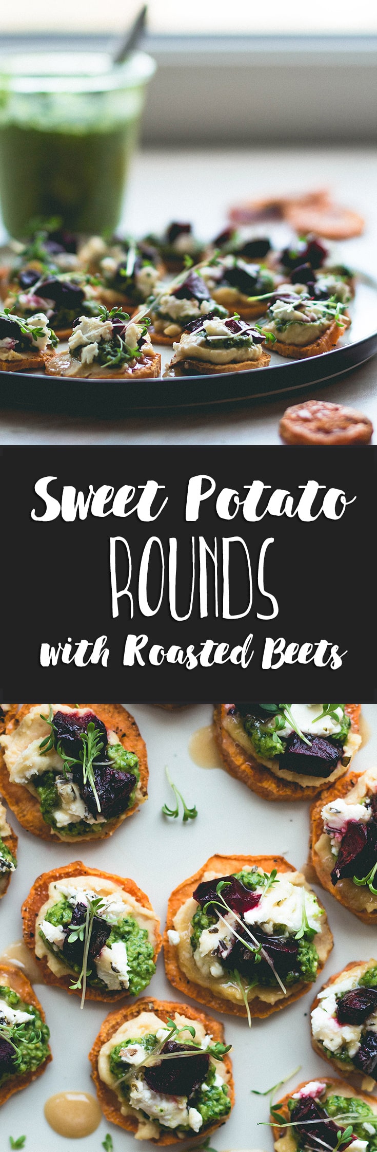 Sweet Potato Rounds with Hummus, Pesto, and Goat Cheese