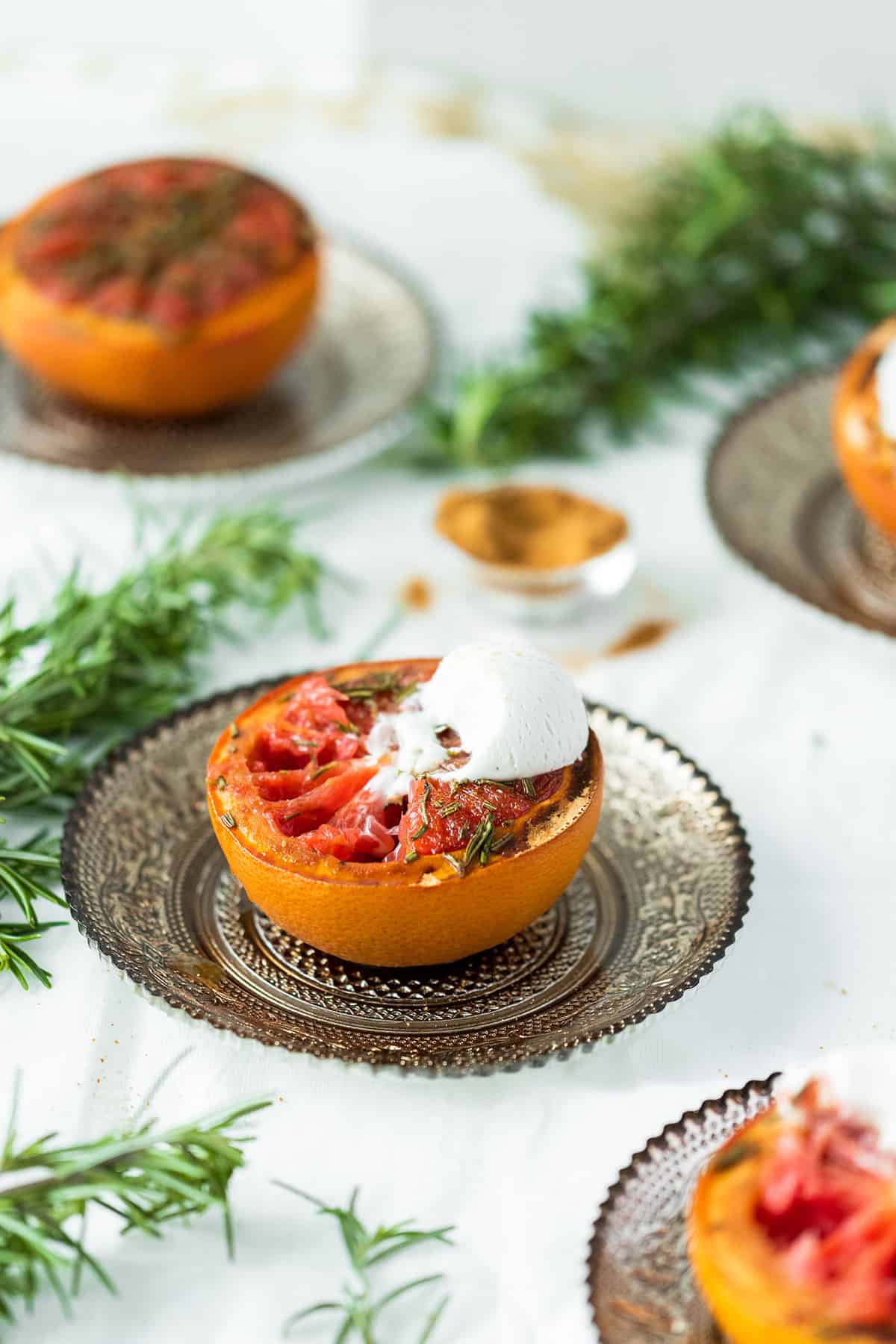 Broiled Grapefruit with Rosemary, Coconut Sugar, and Vegan Vanilla Ice Cream - The Healthful Ideas