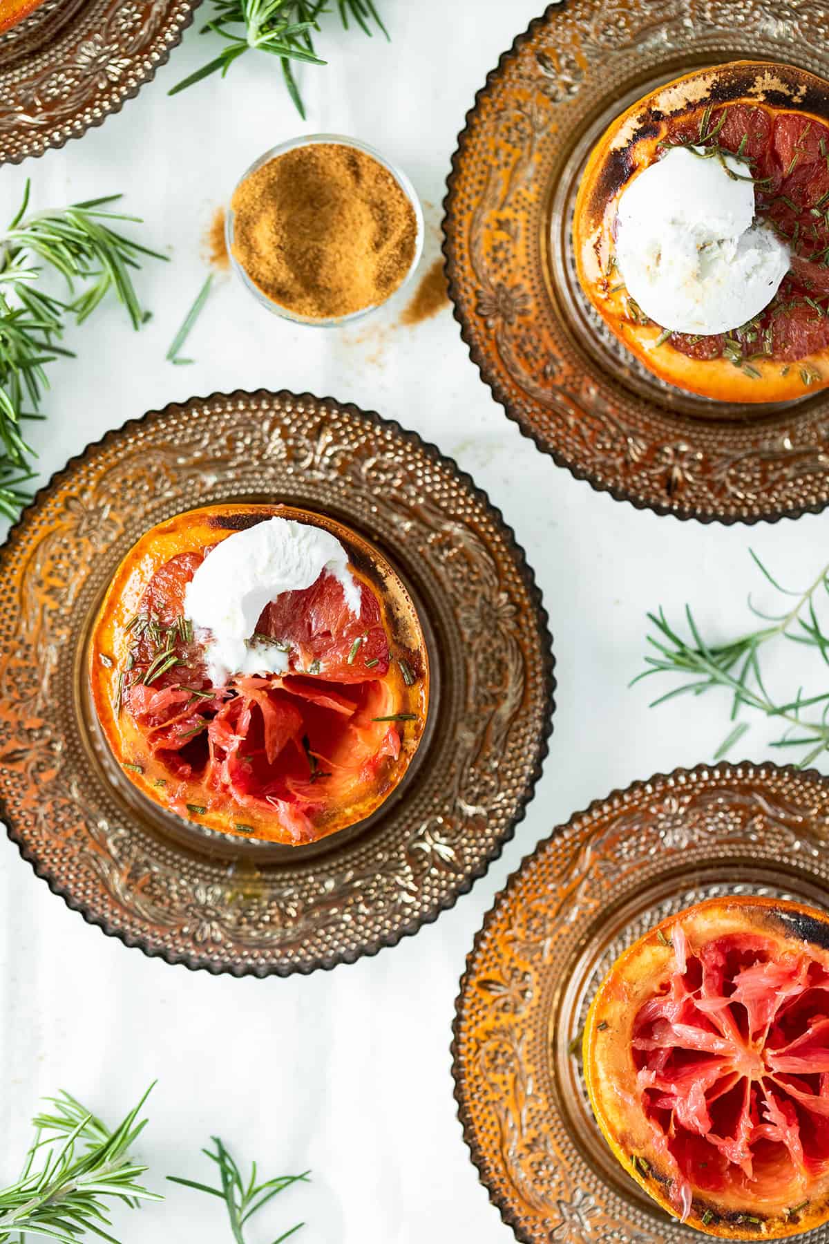 Broiled Grapefruit with Rosemary, Coconut Sugar, and Vegan Vanilla Ice Cream - The Healthful Ideas