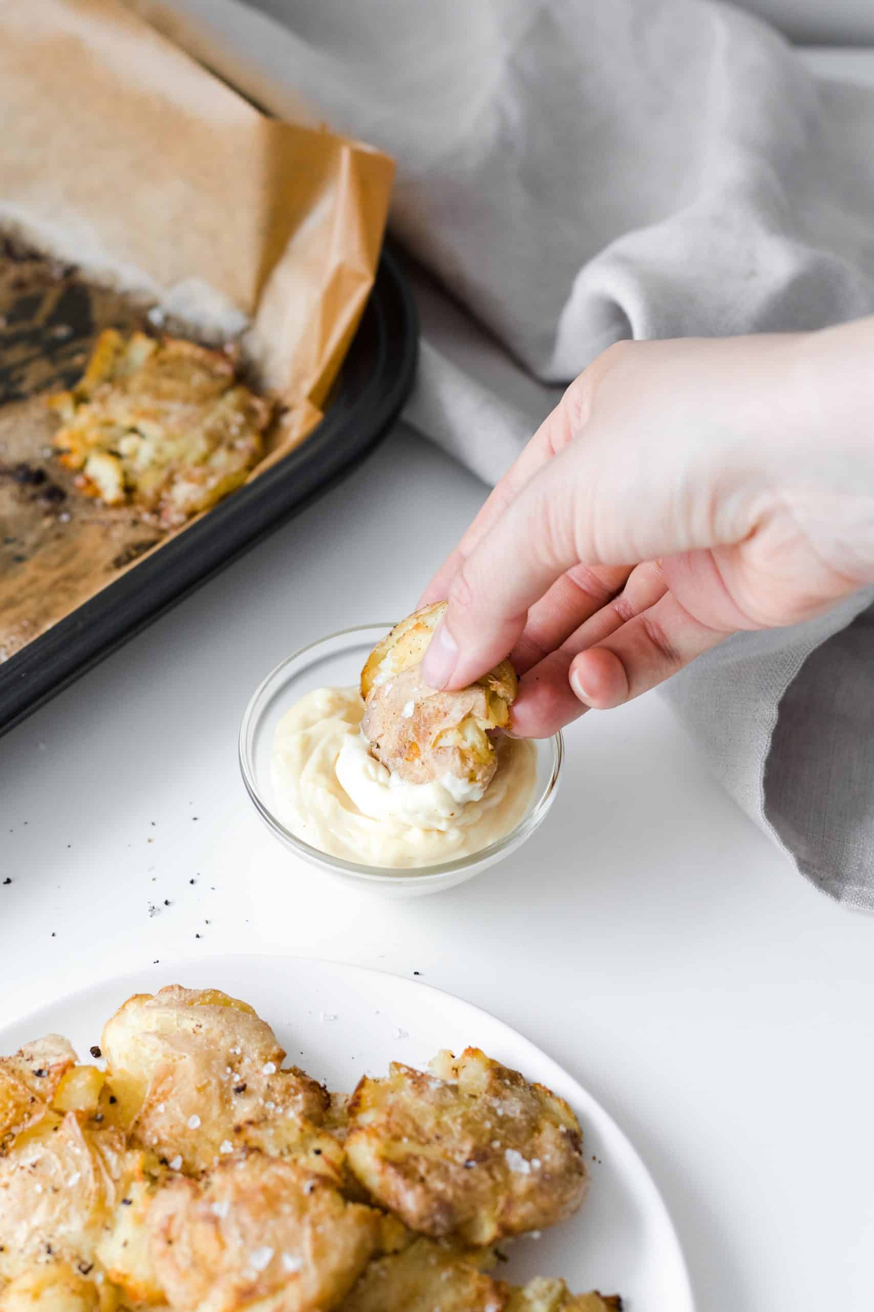 Crispy Smashed Potatoes with Garlic Aioli