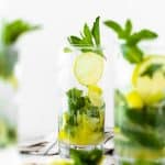 Head on shot of mojito with mint leaves