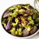 Miso Roasted Broccoli with red onion and toasted sesame seeds