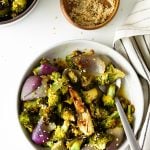 Miso Roasted Broccoli with red onion and toasted sesame seeds