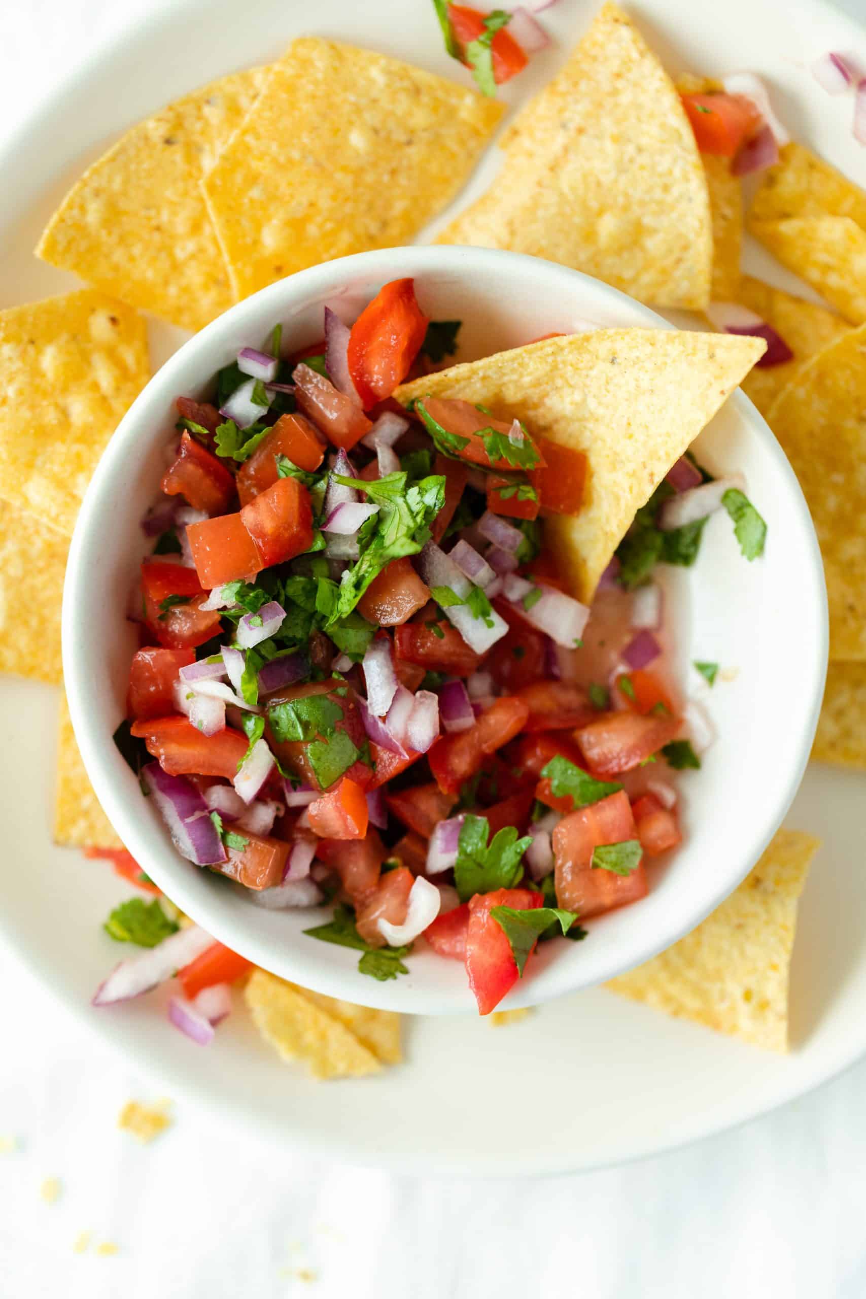 Pico de Gallo served with tortilla chips