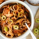 Shiitake Tomato Spaghetti with Olives