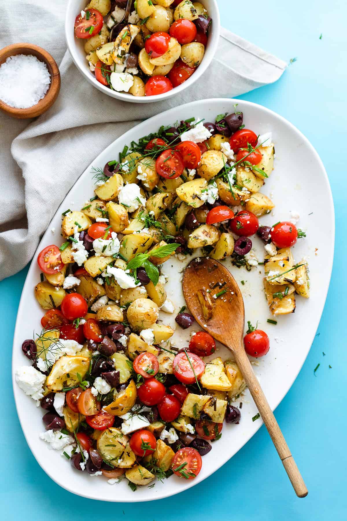 Greek Potato Salad with Feta, fresh herbs, olives, and lemon dressing